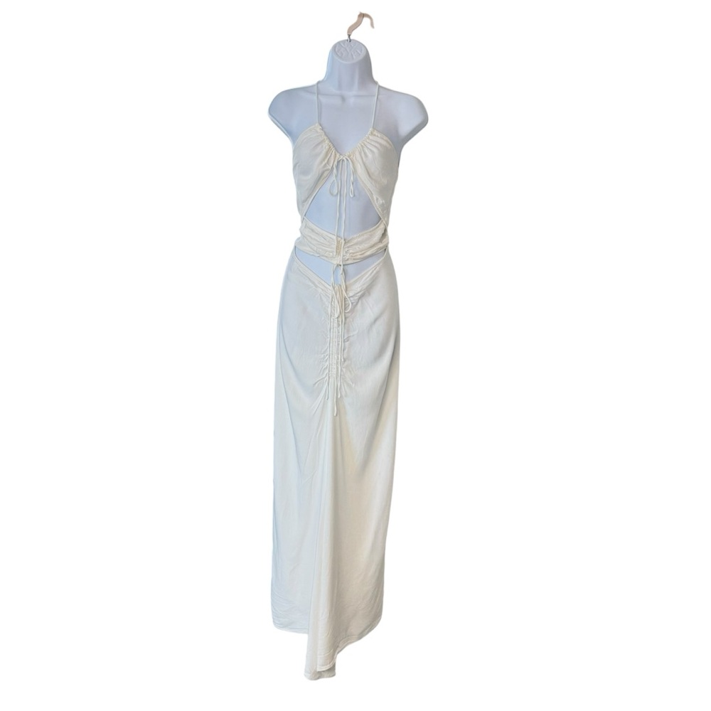 Christopher Esber NEW Disconnect Ruched Ivory Halter Formal Maxi Dress Size 4 - Picture 3 of 10